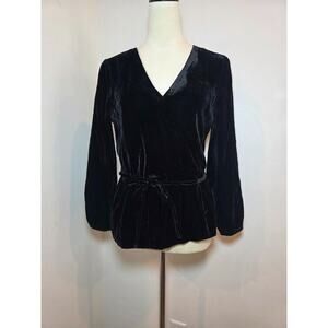 J. Crew Faux Wrap Top Drapey Velvet Black NWT 4